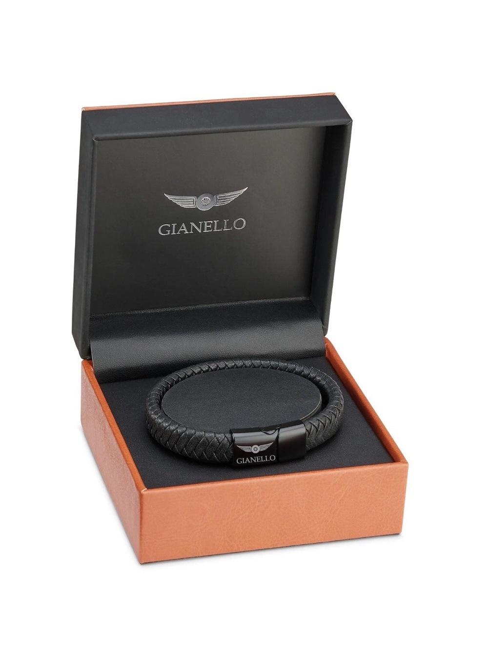 GIANELLO Black Braided Leather Bracelet